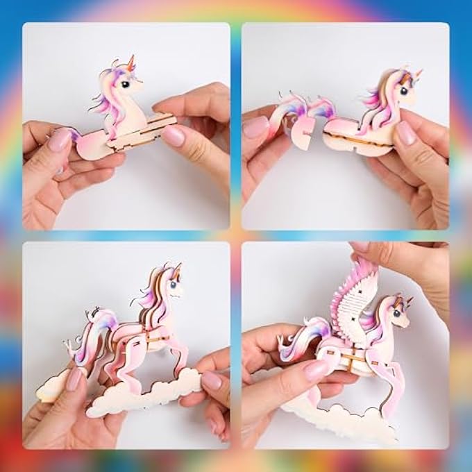 UNICORN - UNICORN 3D PUZZLE - DIY WOODEN ANIMAL PUZZLE - 3D PUZZLE FOR CHILDREN - CHILDREN'S WOODEN CRAFT SET - BRAIN TEASER WOODEN PUZZLE - TOY GIFTS FOR CHRISTMAS - Image 4